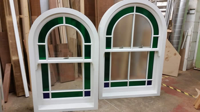 Arched Top Sash Windows in Merrin Joinery workshop